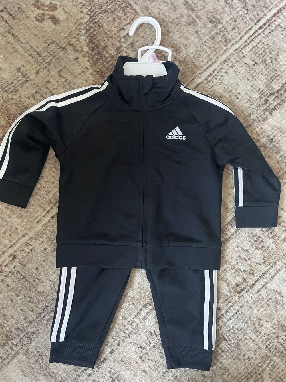 adidas Black Tracksuit Set with White Stripes 9 month new with tags